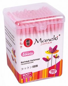 Maneki Палочки ватные гигиенические с розовым стиком 150 шт.