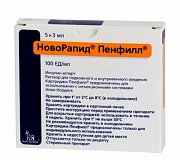 НовоРапид Пенфилл раствор для подкожного и внутривенного введения 100 ЕД мл 3 мл картриджи 5 шт. НовоРапид Пенфилл раствор для подкожного и внутривенного введения 100 ЕД мл 3 мл картриджи 5 шт.
