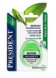 PresiDENT Зубная нить Classic Фитофлосс с шалфеем 50 м