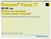 Инсуман Рапид ГТ раствор для инъекций 100 МЕ мл шприц-ручка СолоСтар 3 мл 5 шт. Инсуман Рапид ГТ раствор для инъекций 100 МЕ мл шприц-ручка СолоСтар 3 мл 5 шт.
